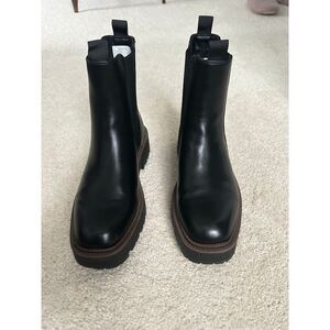 Dream Pairs Black Chelsea Boots with Brown Sole Elastic Gores Ankle Boots